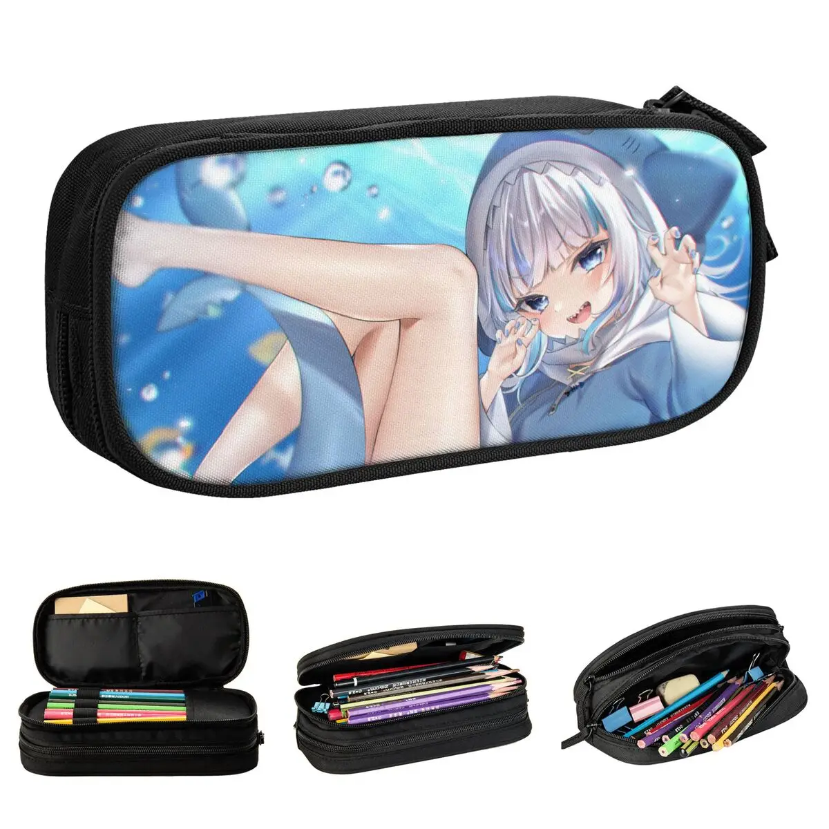 Hololive Gawr Gura-Étuis à crayons King Of Sea, requin Anime, porte-stylo pour filles, sacs pour étudiants, grand cadeau scolaire pour étudiants, boîte à crayons