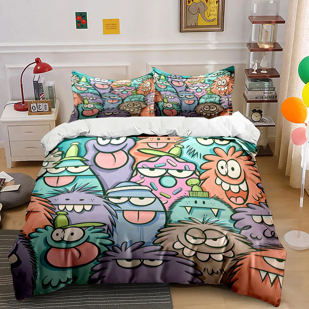 Cartoon monster graffiti wall Printed Duvet Cover Set 1 Duvet Cover+2 Pillowcase Multi Size Bedroom Bedding Decor Luxury Gift