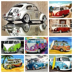 5D DIY Diamond Painting Beetle car T1 Bus Cartoon Scenery Full Round Embroidery Mosaic Cross Stitch Home Decor Landscape