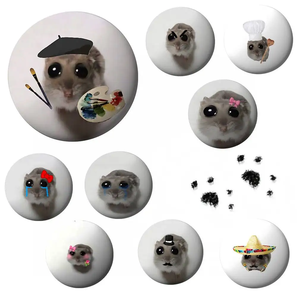 Funny Sad Hamster Meme Minimalist Exquisite Tinplate Brooches: Sleek Badge Lapel Pins For Bag , Practical Souvenir Gifts