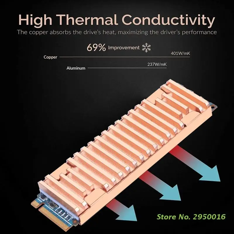 Pure Copper Heatsink Cooler Heat Sink Thermal Conductive Adhesive for M.2 NGFF 2280 PCI-E NVME SSD Thick 8mm