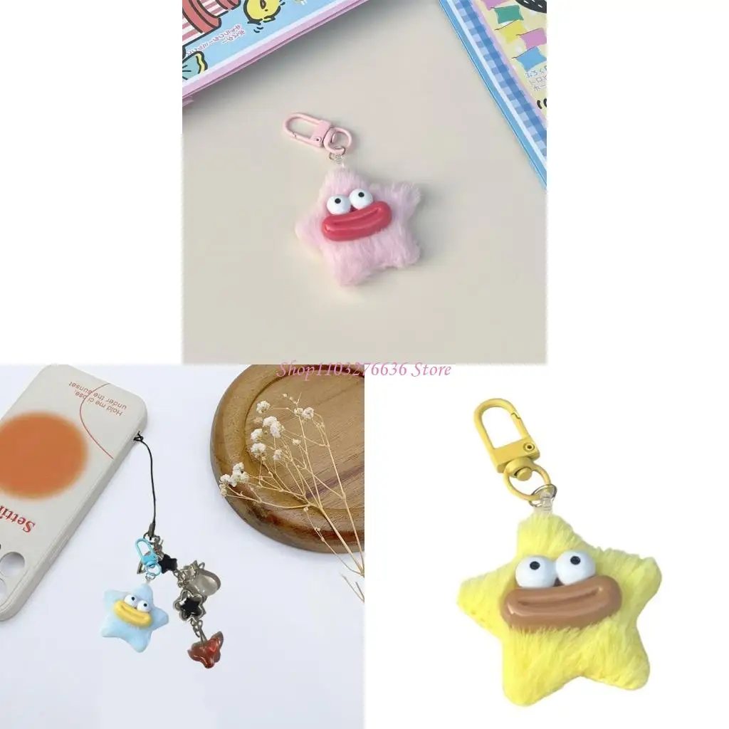 

R6FD Plush Star Keychain With Sausage Lips Design Soft Plush For Women And Students