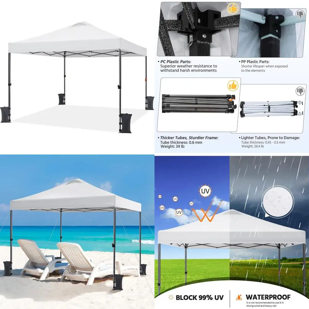 

10x10 Instant Outdoor Canopy Tent, 150D Silver Coated Fabric, Commercial Grade, with Wheeled Bag, Sandbags and Stakes, Heavy Dut