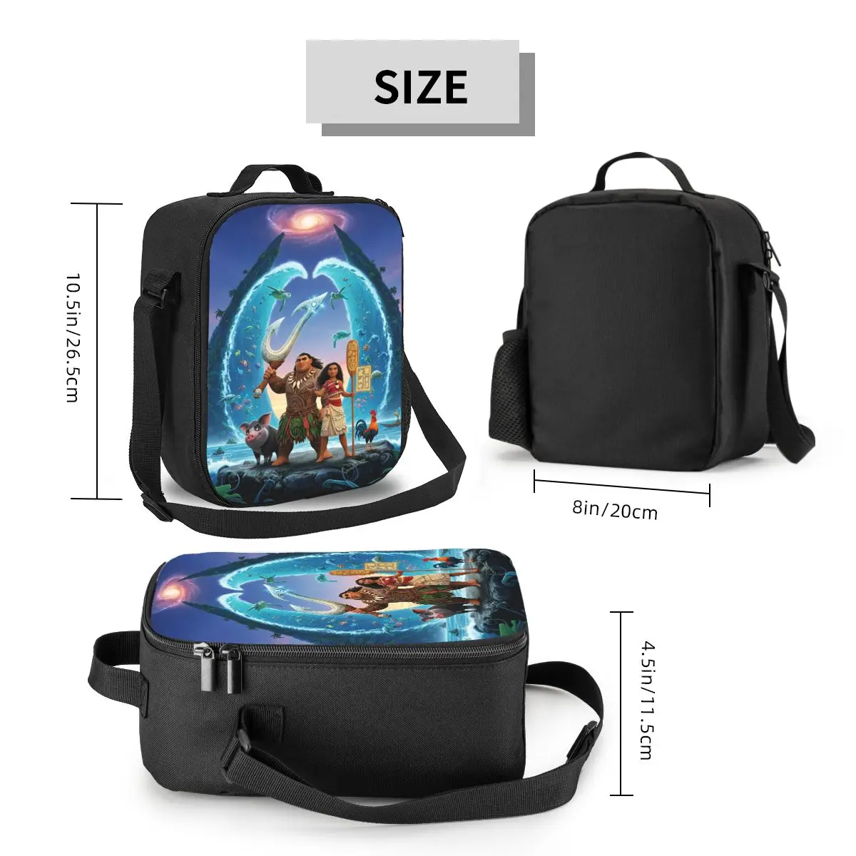 Custom Comedy Adventure Movies Moana Insulated Lunch Bags for Women Resuable Cooler Thermal Food Bento Box School