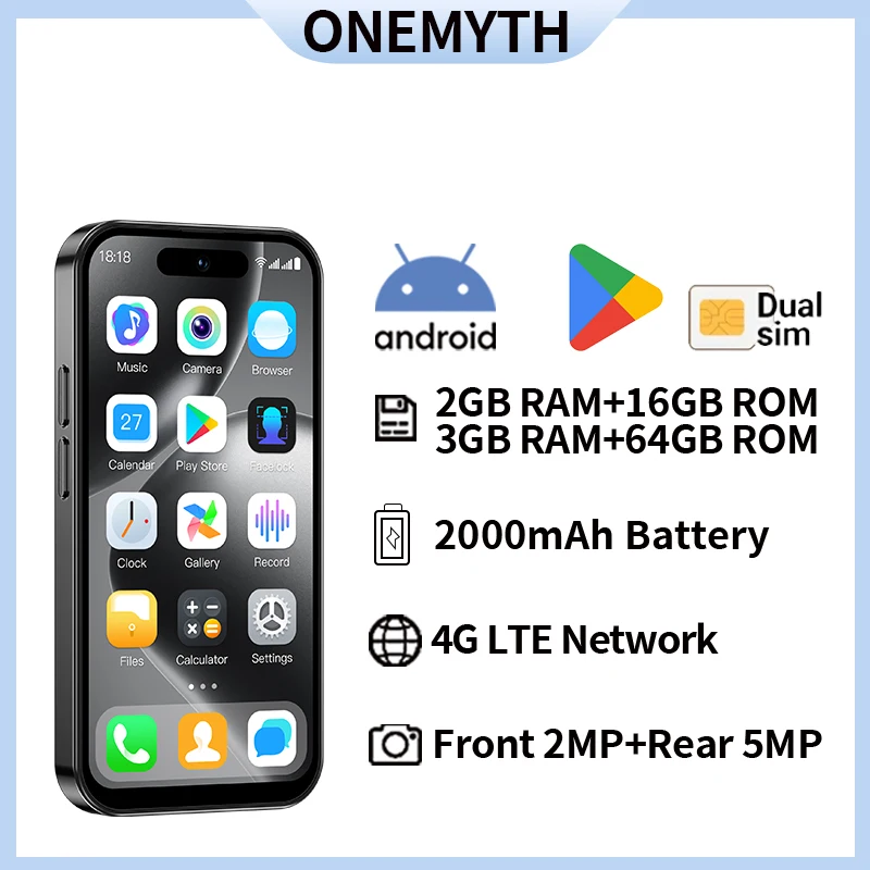 ONEMYTH M17 Pro 4G Mini Smartphone 4.0-inch Dual SIM WIFI 3GB RAM 64GB ROM Facial Recognition Android Phone Play Store