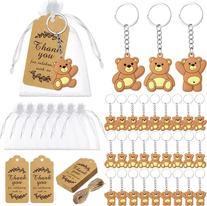 10/20 Stück Babyparty-Souvenirs, Geschenk-Bär-Schlüsselanhänger mit Organzabeutel, Dankeschön-Kraft-Tag für Gäste, Mädchen, Jungen, Geburtstagsparty-Versorgung – Detail 1