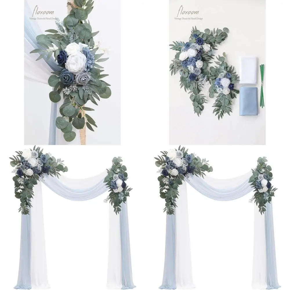 

Набор из 4-х искусственных синих цветочных лампочек с драпирующейся тканью для свадебной церемонии и декора приема