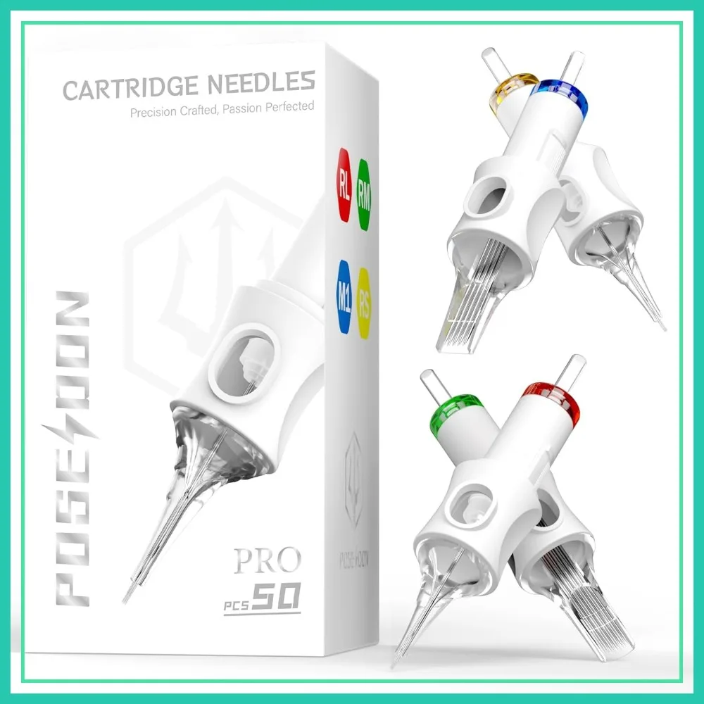 

50-Pack Professional Tattoo Cartridge Needles, Assorted Sizes RL/RS/M1/Magnum, Disposable Universal Fit