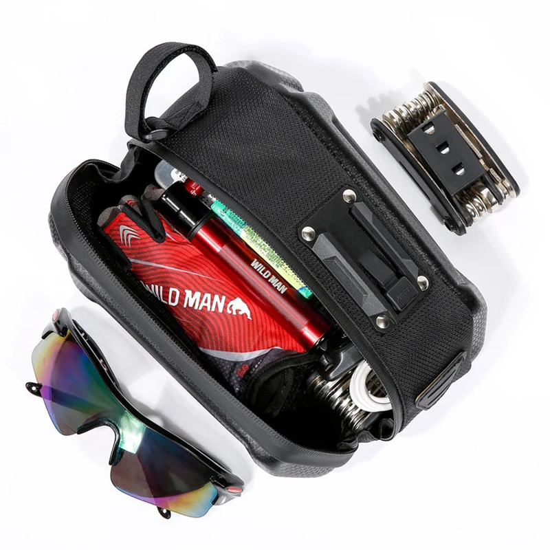 WILD MAN Bike Bag Rear Waterproof Bicycle Saddle Bag Hard Shell Cycling Accessories Bag Can be hung tail lights 1.2L