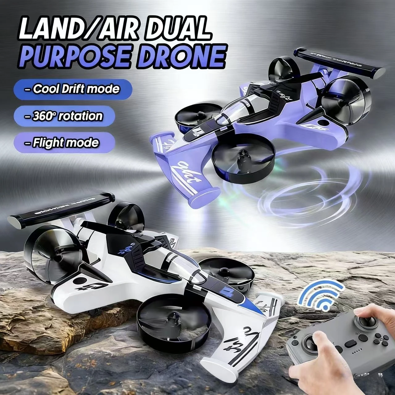 

2,4G двухрежимный 4-осевой профессиональный гоночный радиоуправляемый автомобиль, 2 в 1, мини-наземный летающий автомобиль-дрон, детская игрушка для бездорожья