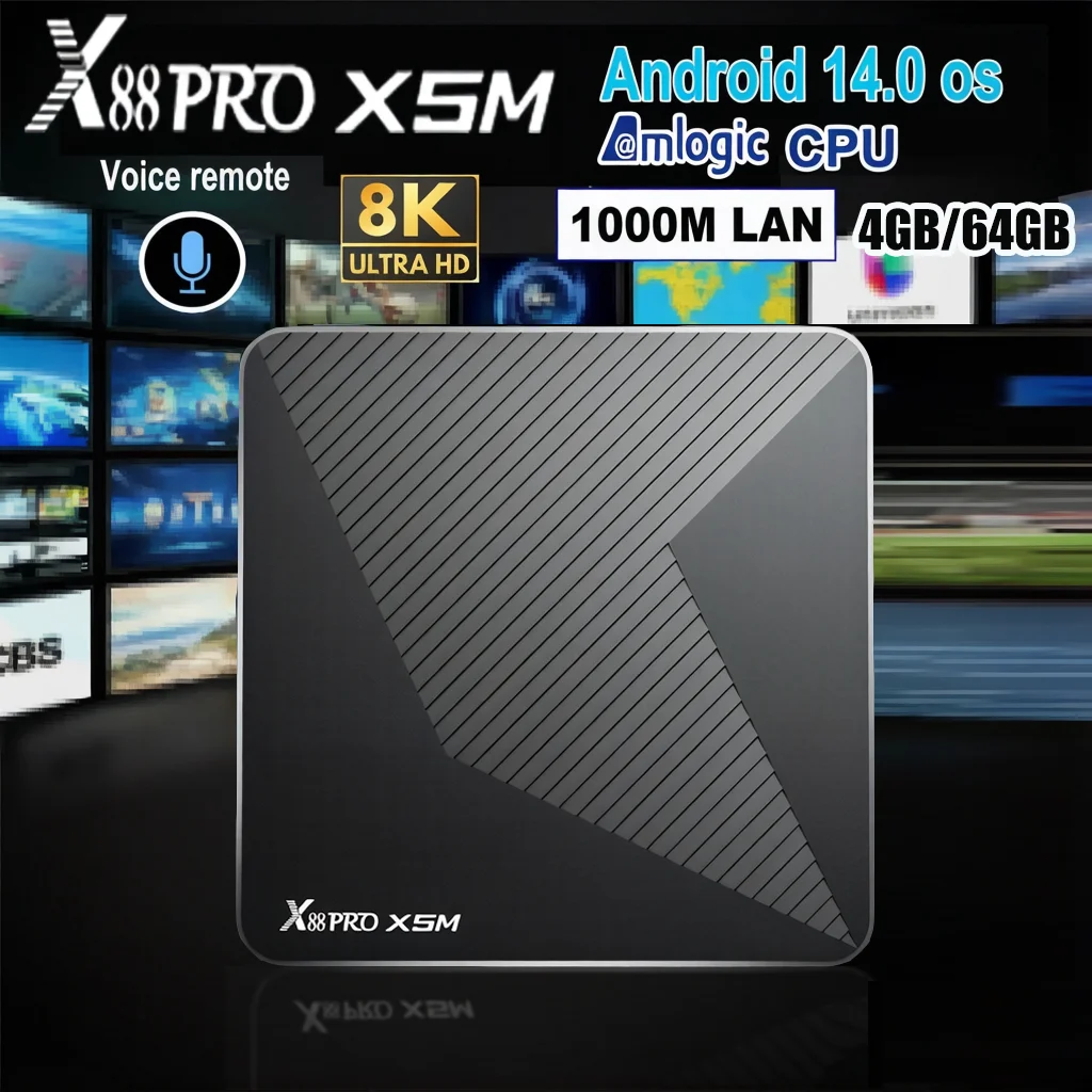 

X88 PRO X5M Android14.0 TV Box Amlogic S905X5M S905A Quad Core 8K Video 1000M LAN BT Voice Assistant Remote Wifi6 BT5.0 DDR4