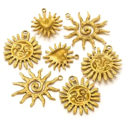 5pcs Stainless Steel Gold Plated Charms Vintage Sun Heart Texture for DIY Necklace Earrings Jewelry Making Materials Accessories