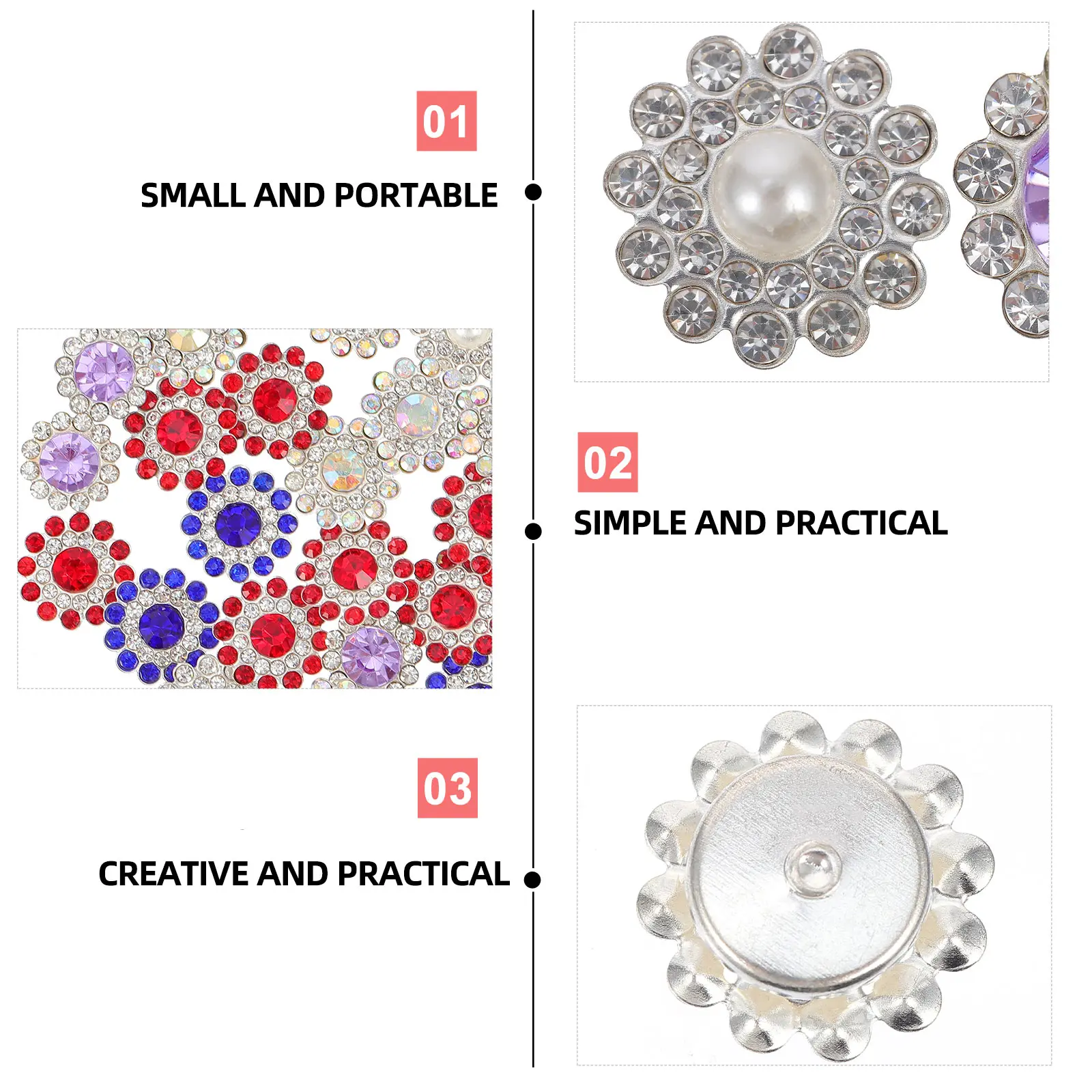 

100pcs Water Drill Hair Accessory Parts Rhinestone Flower Button Flatback Diy Craft Decor Iron On Wedding Party Gift