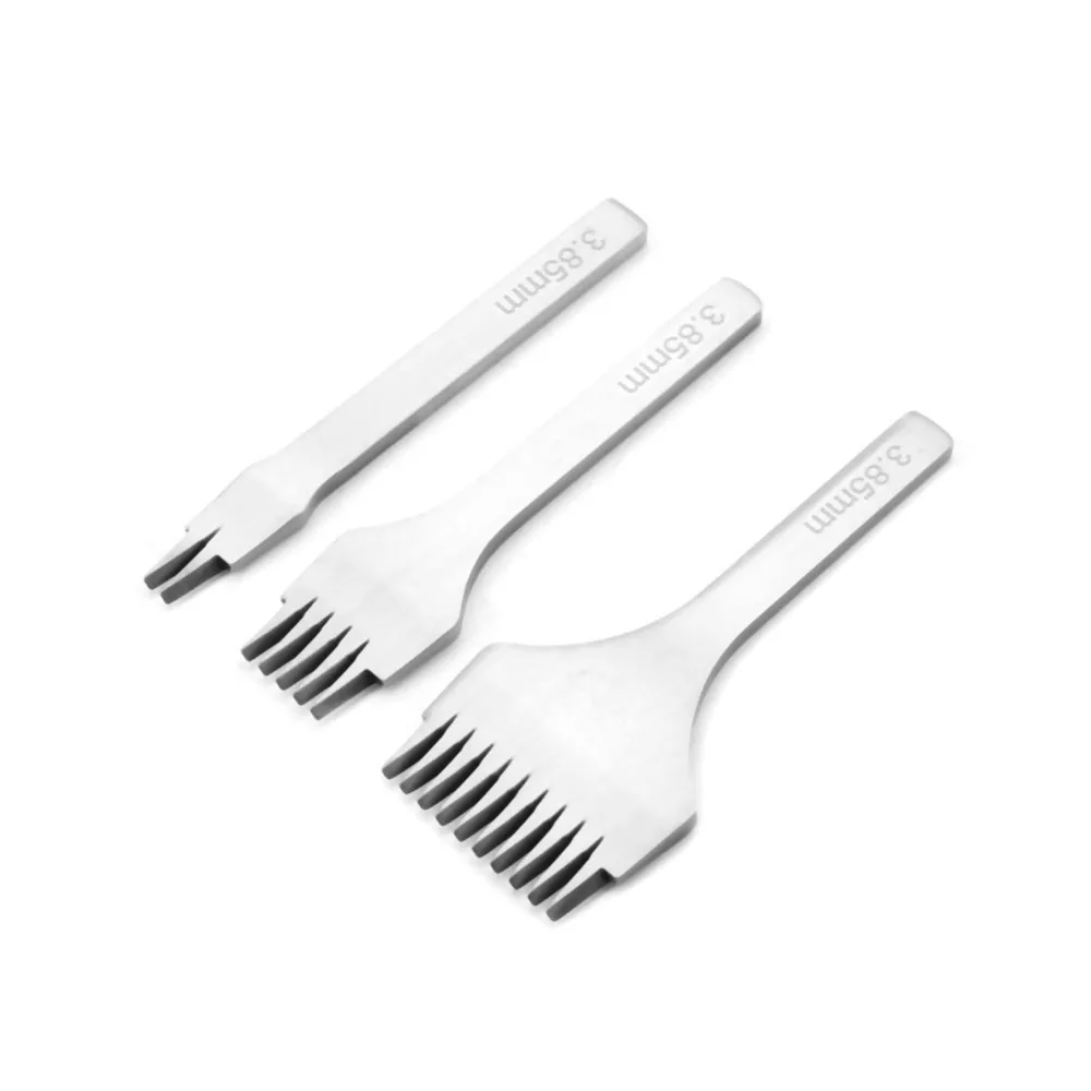 3pcs 2/5/10 Prong Options Leather Stitching Chisel Set 3.85mm Spacing Angled Chisel Edge Punch Prong Tool Pricking Iron Tool