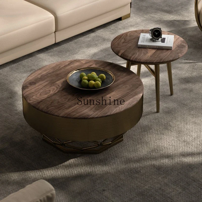 

Light luxury modern solid wood creative coffee table round living room home furniture