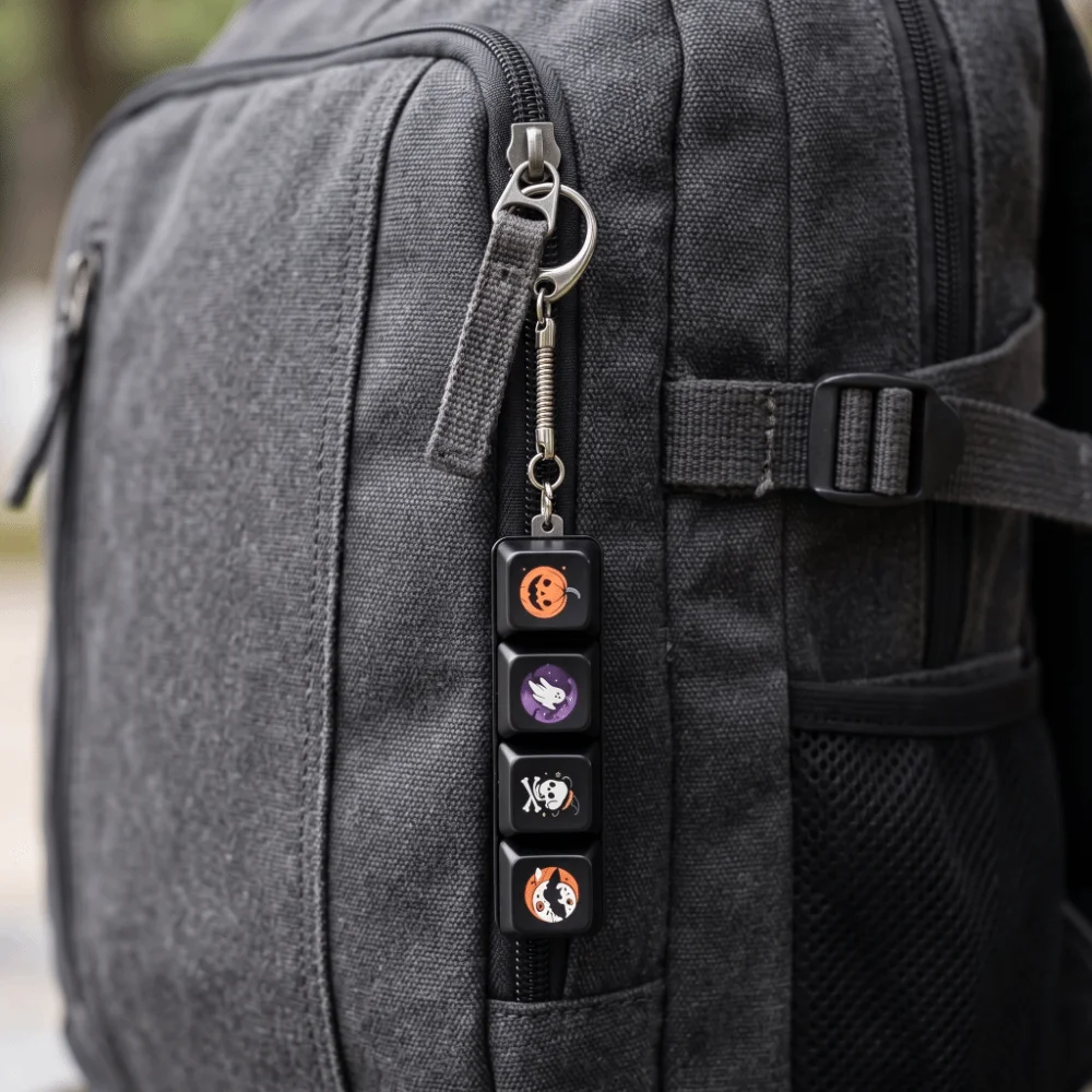 Multi-Button Press Fidget Keychain Pumpkin Ghost Witch Cartoon Style Button Press Keychain Spooky Design Keycap Keyring