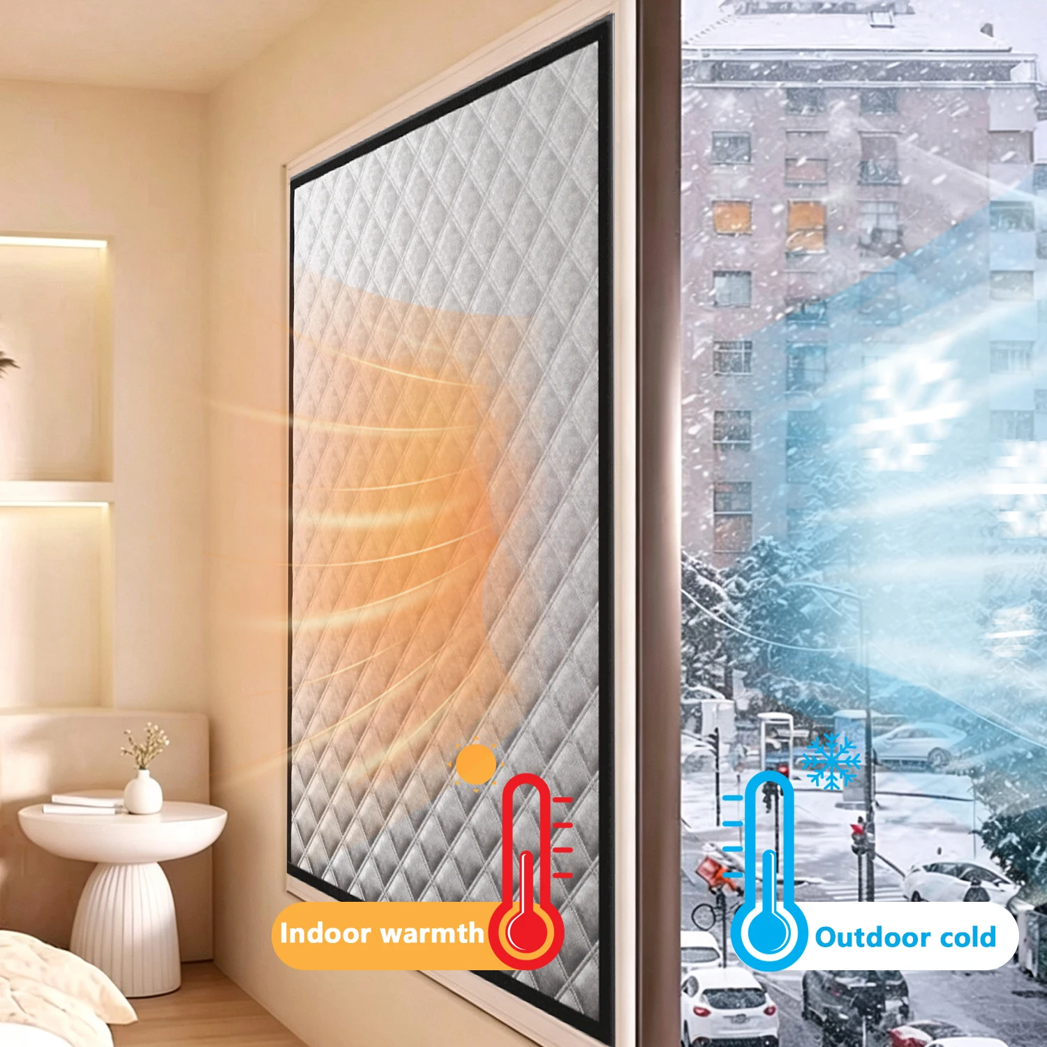 Black Winter Warm Curtain, Non Perforated Windproof and Cold Proof Curtain, Heat-Insulating and Soundproof Sunshade Curtain