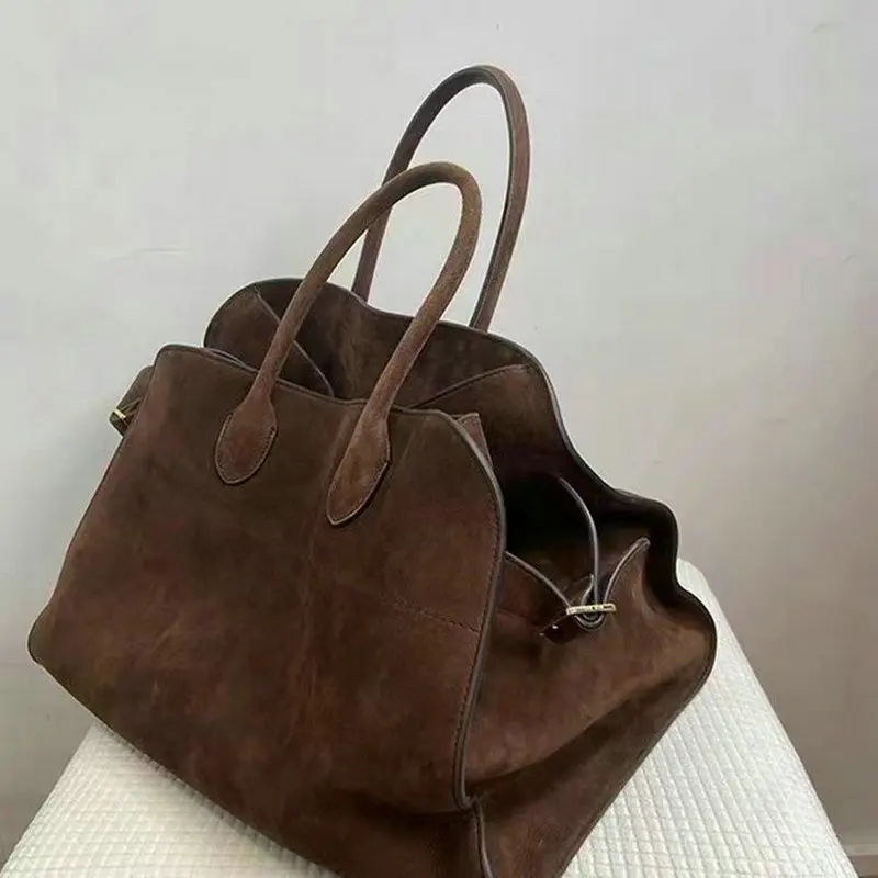 Vintage Luxury Designer Handbags Velvet Large Capacity Brown Travel Tote Bags High Quality Solid Commuter Shoulder Bag For Women