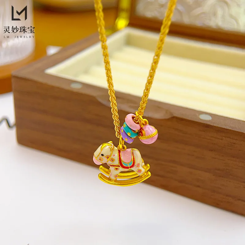 

AU999 24K Gold Little Horse Pendant | Hollow - carved body, pearl - accented, chiseled patterns, dreamy & delicate