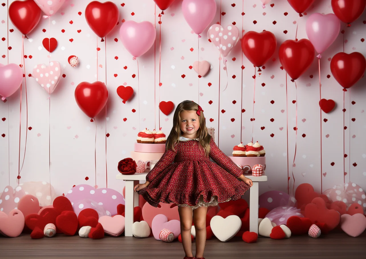 Valentine's Day Backdrop Polka Dots Shaped Canvases Figurines Red Crimson Children's Birthday Portrait Background Photo Studio