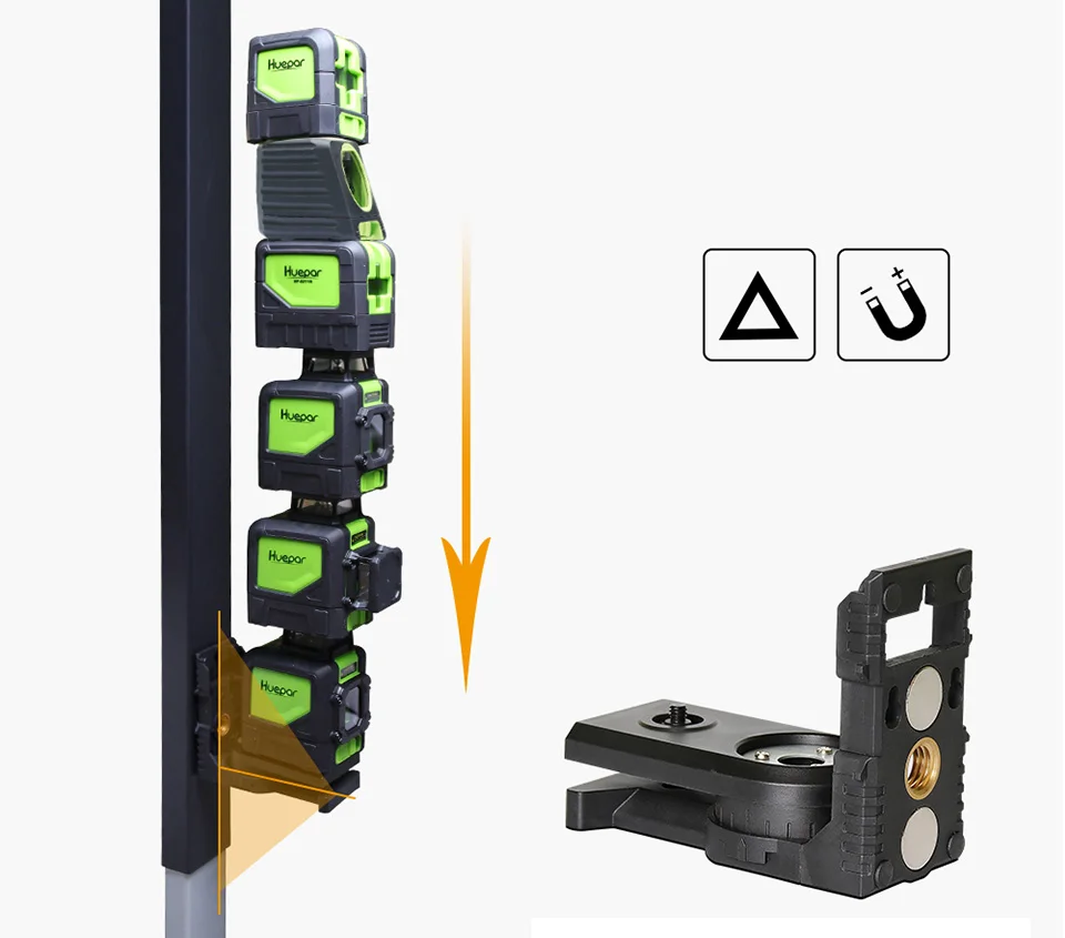 Huepar Multifunctional L-shape Magnetic Bracket Laser Level Adapter With Adjustable Magnetic Pivoting Base to 180 Degree Holder