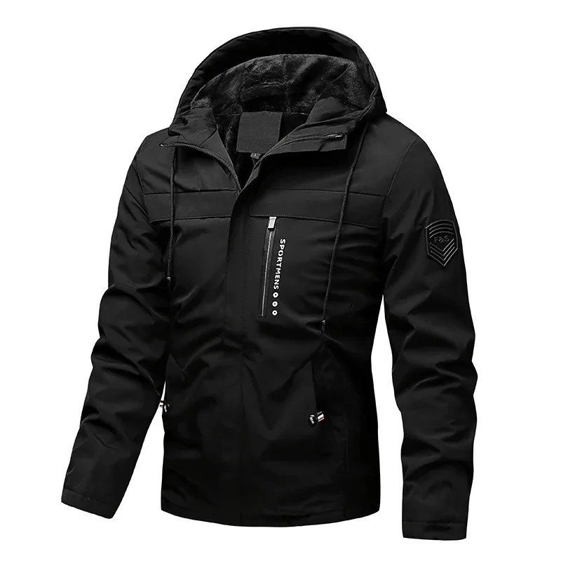 

Men's Spring Autumn Casual Hooded Fleece Windbreaker Flight Jacket Trendy Versatile Outerwear