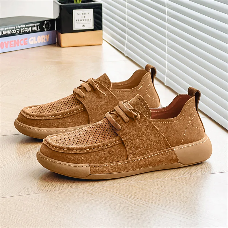 

New Breathable Spring Summer Men Casual Shoes Cow Suede Leather Loafers Vintage British Luxury Designer Shoes Sneakers