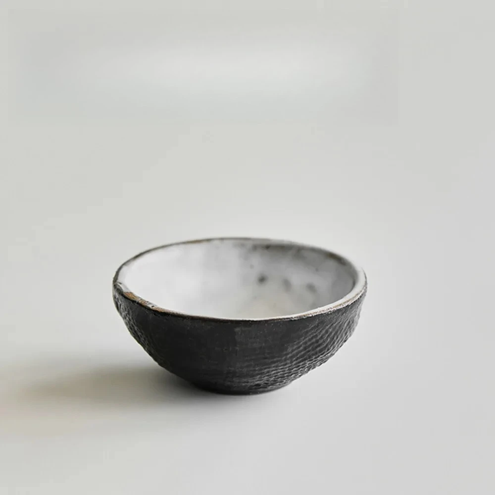 2pc/set Japanese Rough Pottery Tea Cup Handmade Black Lacquer Hemp Master Cup Cotton Pattern Tea Bowl Zen Kung Fu Teaset 35ml