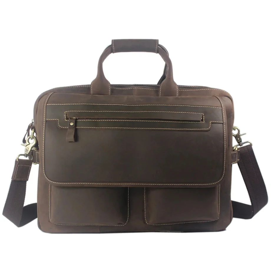 Vintage Crossbody Bag Men Real leather shoulder bag Messenger Genuine Leather Briefcase Handbag large tote Brown M053#