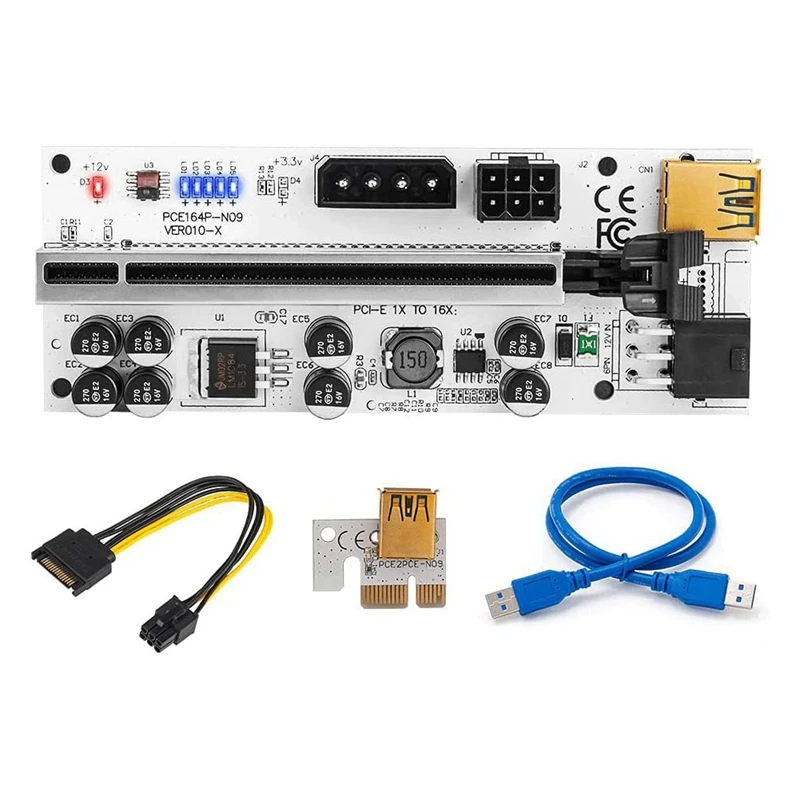 6 Pack VER010-X PCIE Riser 1X To 16X USB3.0 Graphic Extension For BTC GPU Mining Powered Adapter Card With Thermal Pad