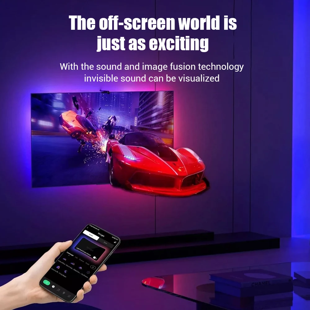 LED TV Led الخلفية RGBIC USB قطاع الضوء مع AR اللون Gamut الاستشعار App التحكم في مزامنة الموسيقى ل 65 "تلفزيونات شاشة الكمبيوتر الألعاب