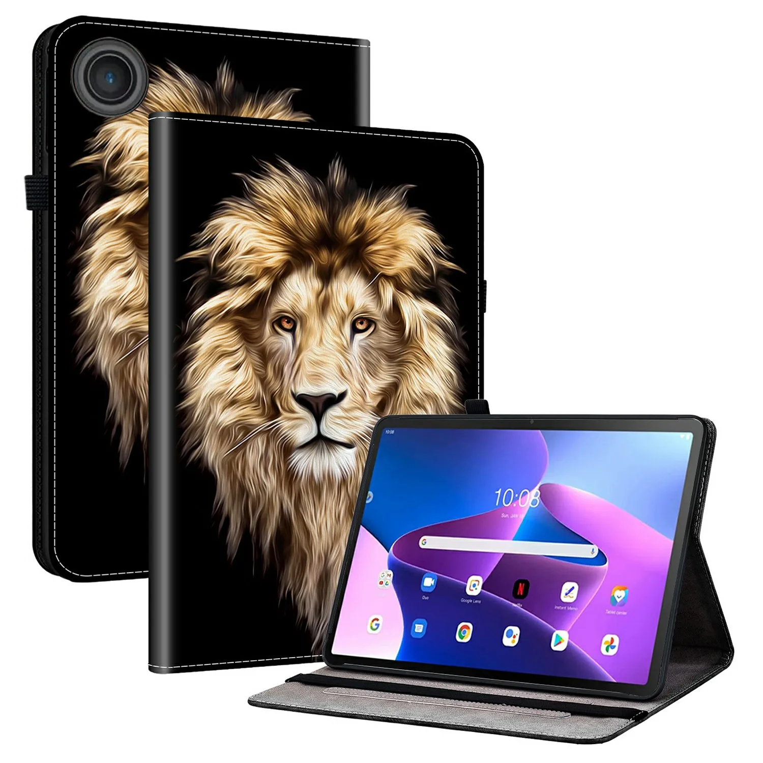 

Для Lenovo Tab TB311FU кожаный чехол с подставкой и рисунком, чехол для планшета с отделениями для карт - голова льва