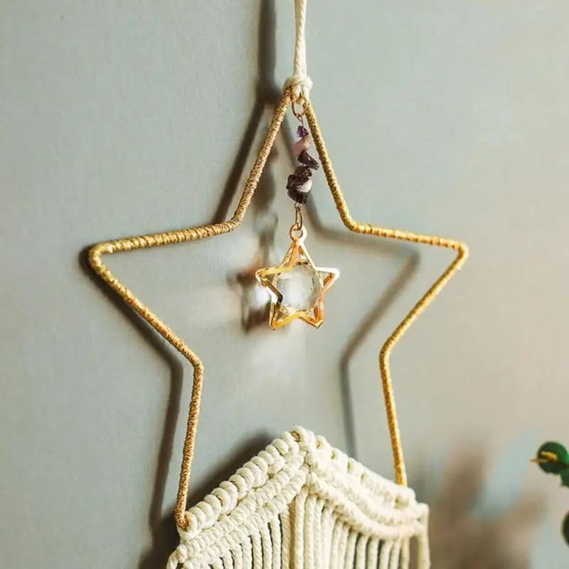 C1FE Metal Floral Hoops Star Wreath Macrame Rings Makrame Wall Hanging Crafts for DIY Wedding