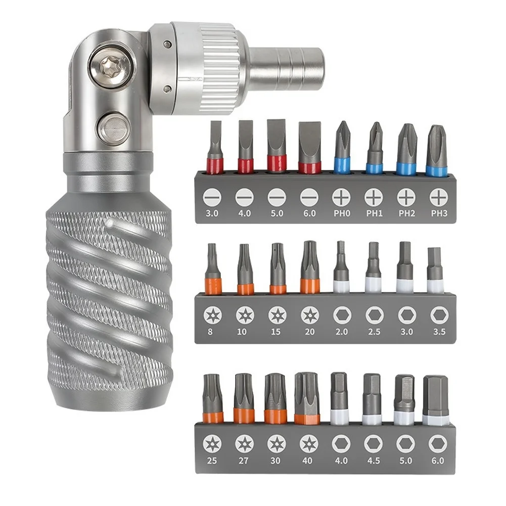 25PCS Alloy Steel Drill Bit Set With 180 Degree Ratchet Handle For Cross Flat Hex Screwdriver Bits Home Repair Tools Kit