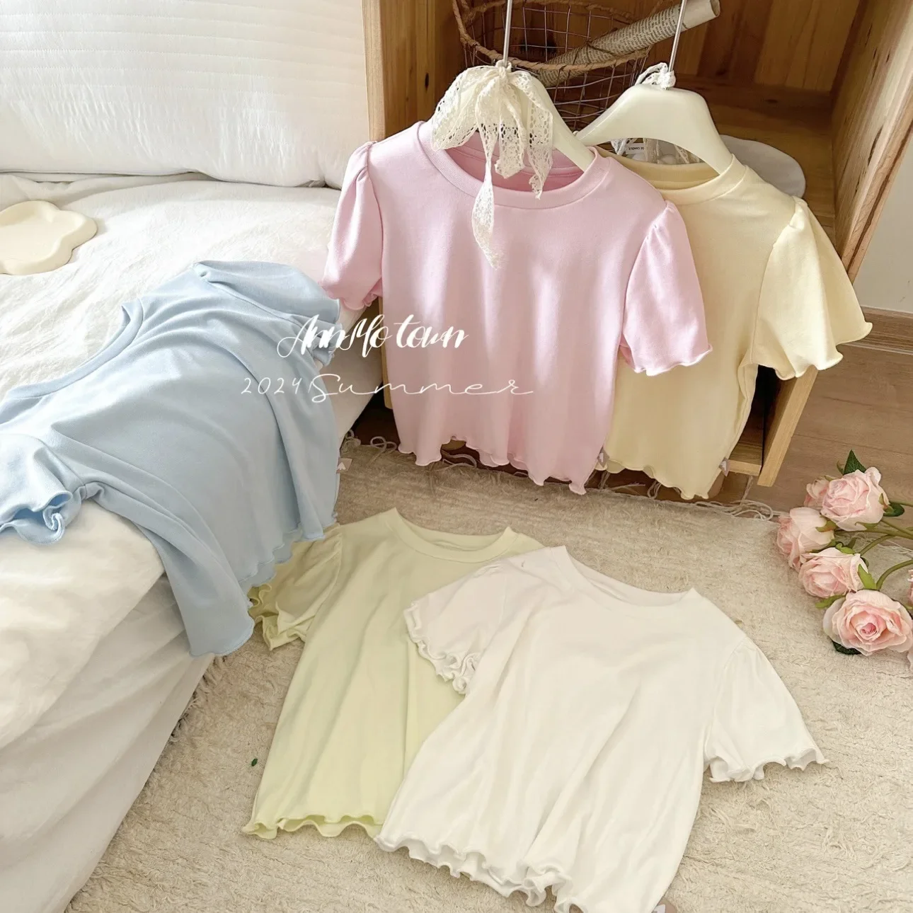 

Baby Girls Short Sleeve T-Shirt 2024 Summer Kids Top Tees Toddler Candy Color Pullover 1 To 6Yrs Children's Clothes Korean Style