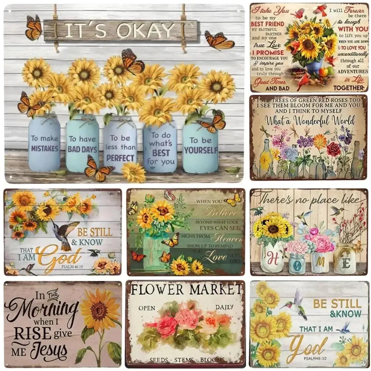 

Vintage Sunflower Metal Tin Sign Retro Wall Art for Home Cafe Bar Pub Garden Man Cave Club Iron Painting Plaque Decor
