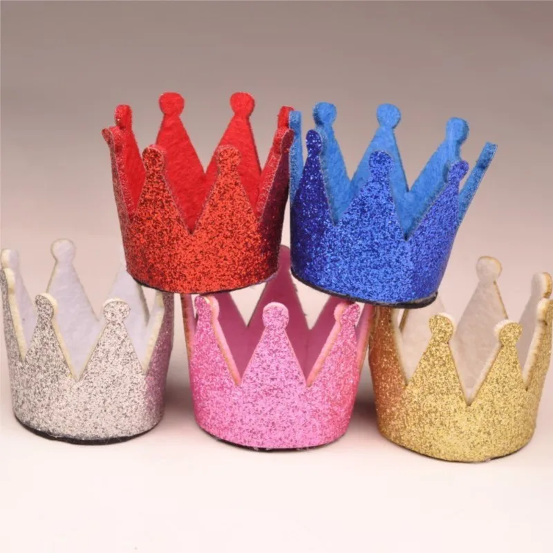 

120pcs/lot 5colors Newborn Mini Felt Baby Crown For Girls Hair Accessories Handmade Glitter Felt Crown For First Birthday Hat