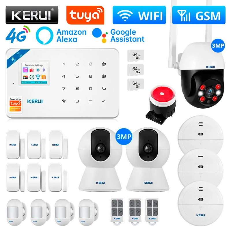 KERUI 4G Alarm Residential W184 Tuya Smart Home Wireless GSM Alarm Door Sensor Burglar Security Protection