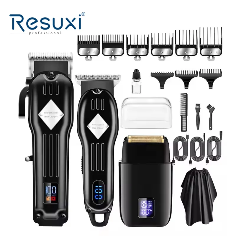 

Resuxi 973 Hair Clippers Electric Shaver Hair Trimmer 3 Pieces Grooming Set Usb Stainless Steel NEW for Men Barber Shop 3 in 1