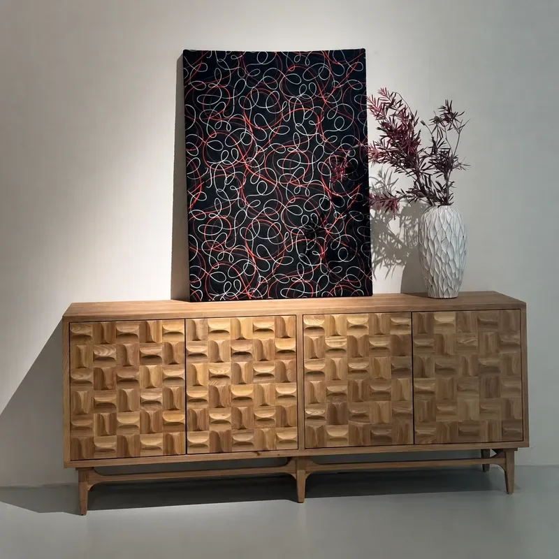 Nordic Antique Style Carved Wall Mounted Dining Side Cabinet Wabi Sabi Retro Home Storage Locker for Bedroom and Living Room
