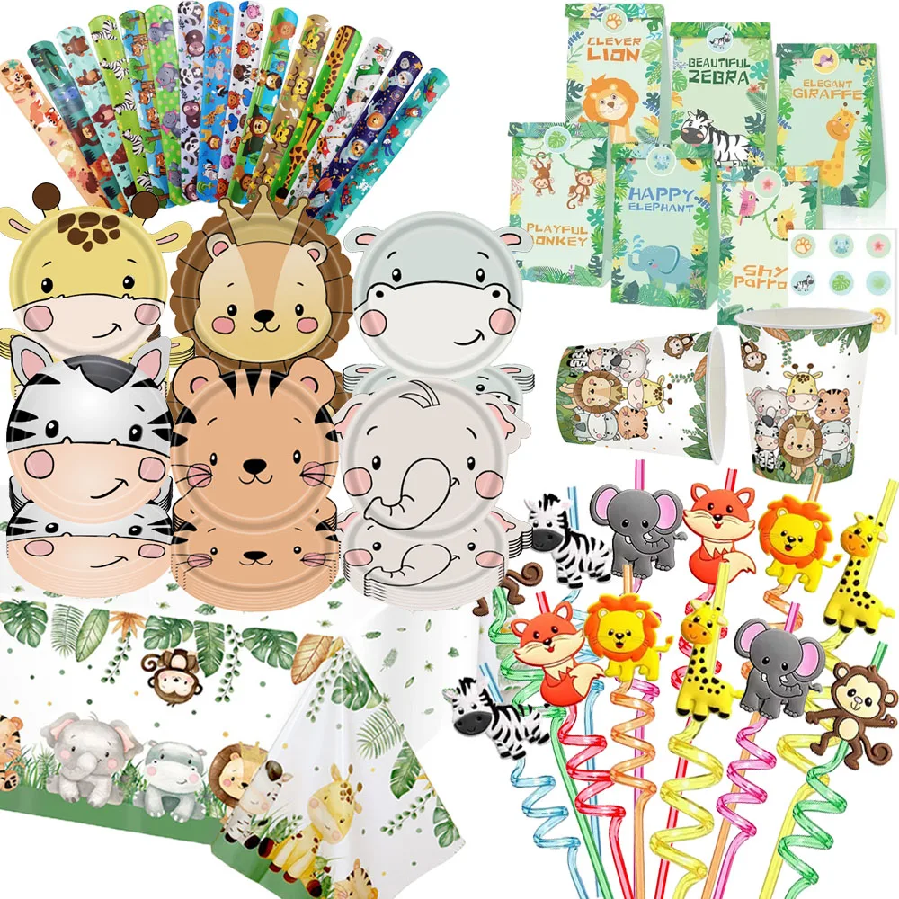 Jungle Animals Party piatti di carta Tiger Lion Elephant giraffa Animal Set usa e getta piatto stoviglie per feste bambini Baby Shower