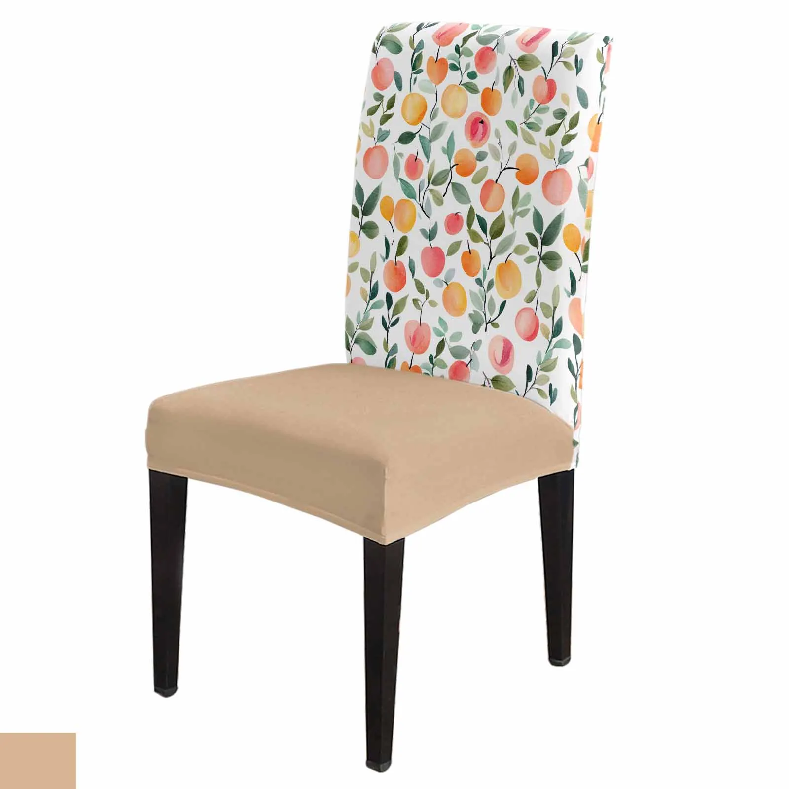 

Spring Peach Fruit Leaf Chair Cover for Dining Room Spandex Stretch Seat Cover for Wedding Banquet Party Seat Case