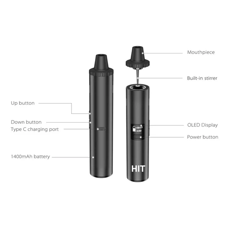 Original yocan hit kit 1400mah bateria vaporizador de ervas secas vape caneta kit de ervas com câmara de aquecimento cerâmica display oled e-cig