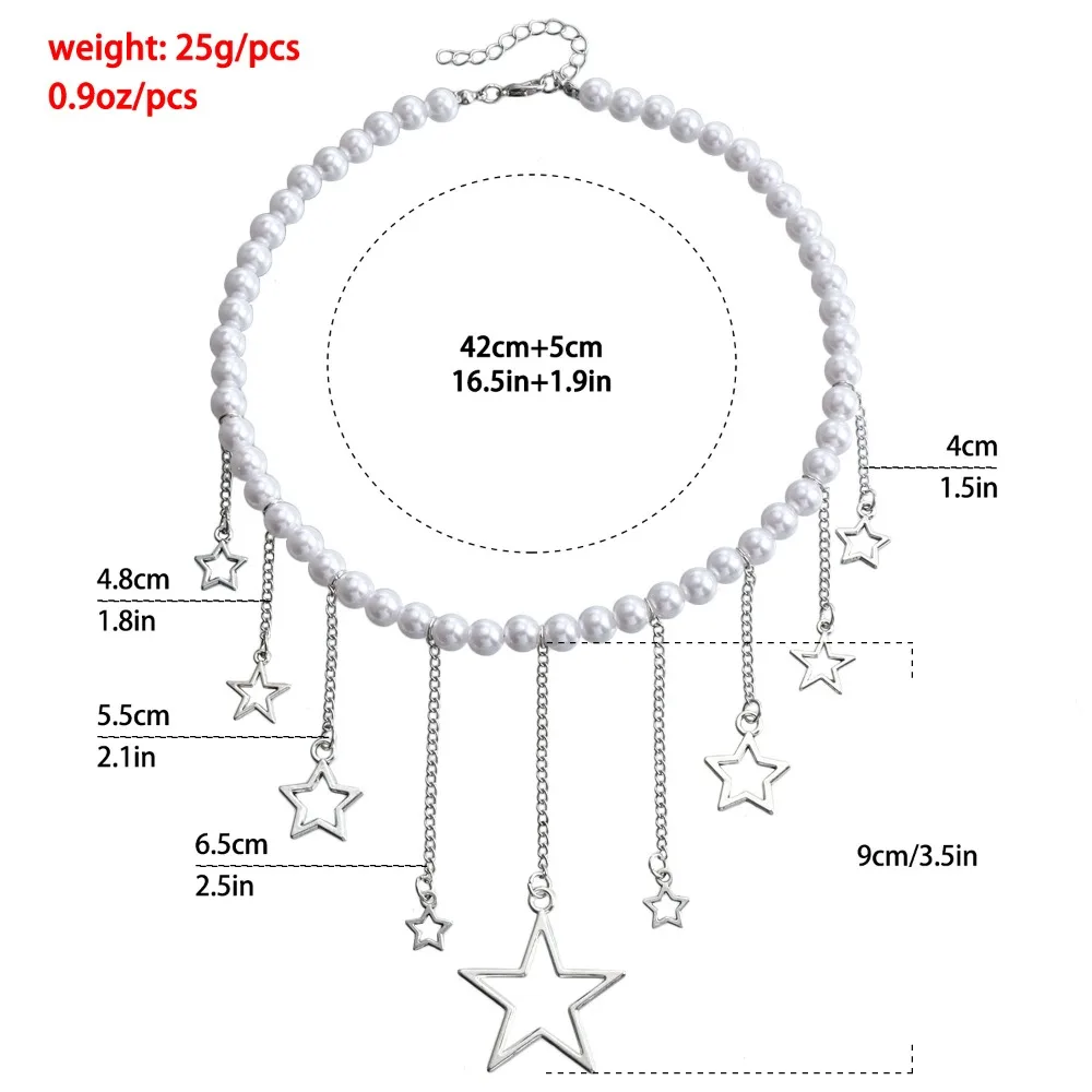 New Imitation Pearls Necklace for Women Girls Sweet Cool Chain Star Neckchain Super Collar Chain Adjustable Choker Neckwear