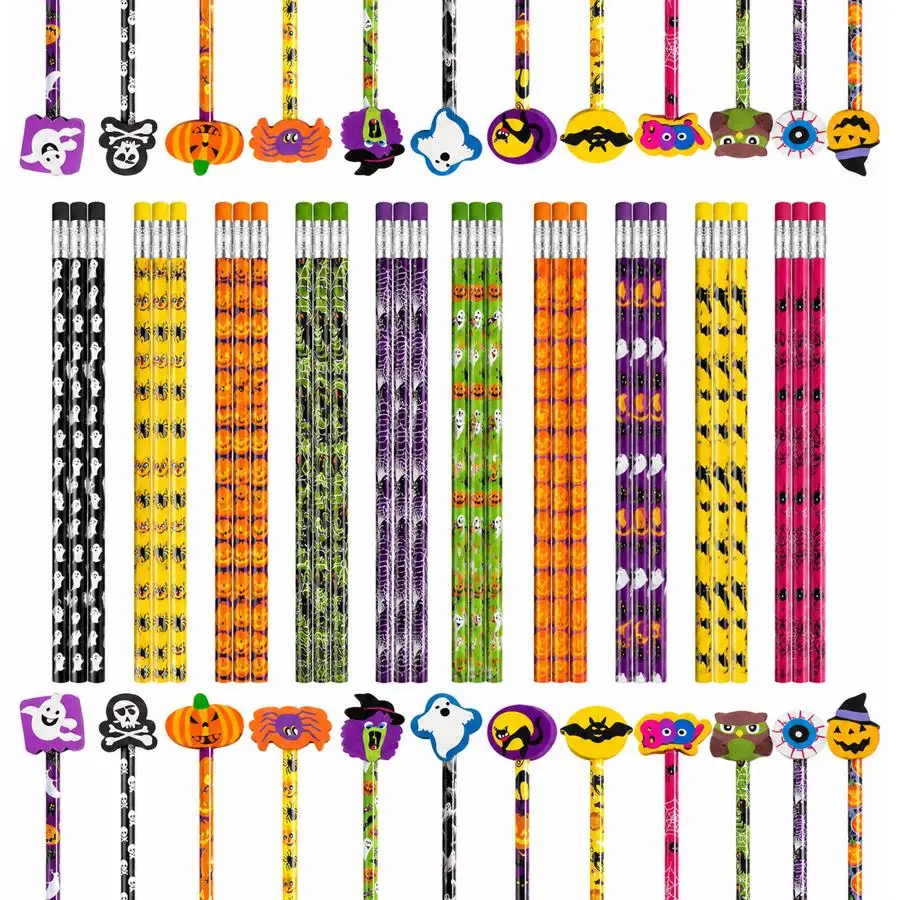 6/12 Stück Halloween-Muster-Bleistifte, lustiges gruseliges Schreibwaren-Set, Schreibutensilien für Feiertags-DIY-Bastelarbeiten, Trick-or-Treat-Spiel-Requisite XJM