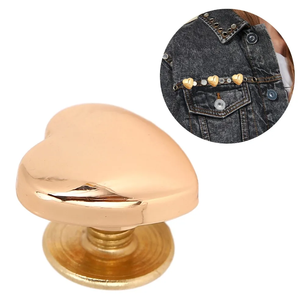 20pcs 14mm Size Decorative Stud Rivets Crossing Screw Gold/White/Bronze Color Heart Shape Rivets Back Stud Design