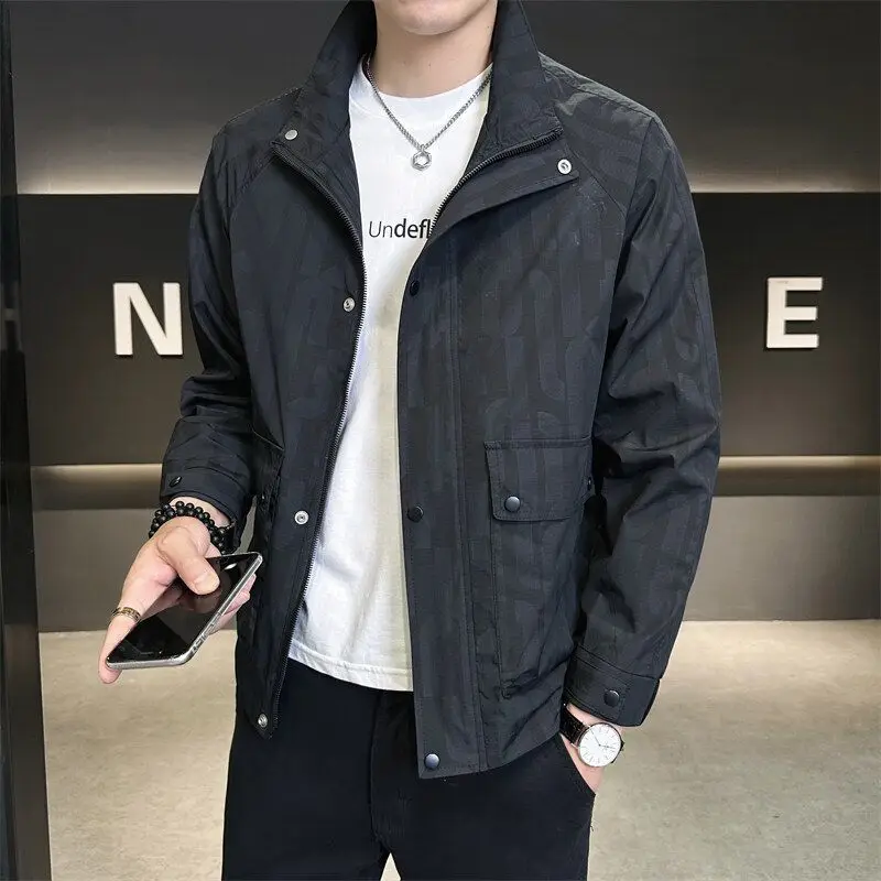 

Men's Spring New Sle Printed Slim Fit Jaet Breathable Baseball irt Thin Lightweight Stand Collar Comfortable Workwear