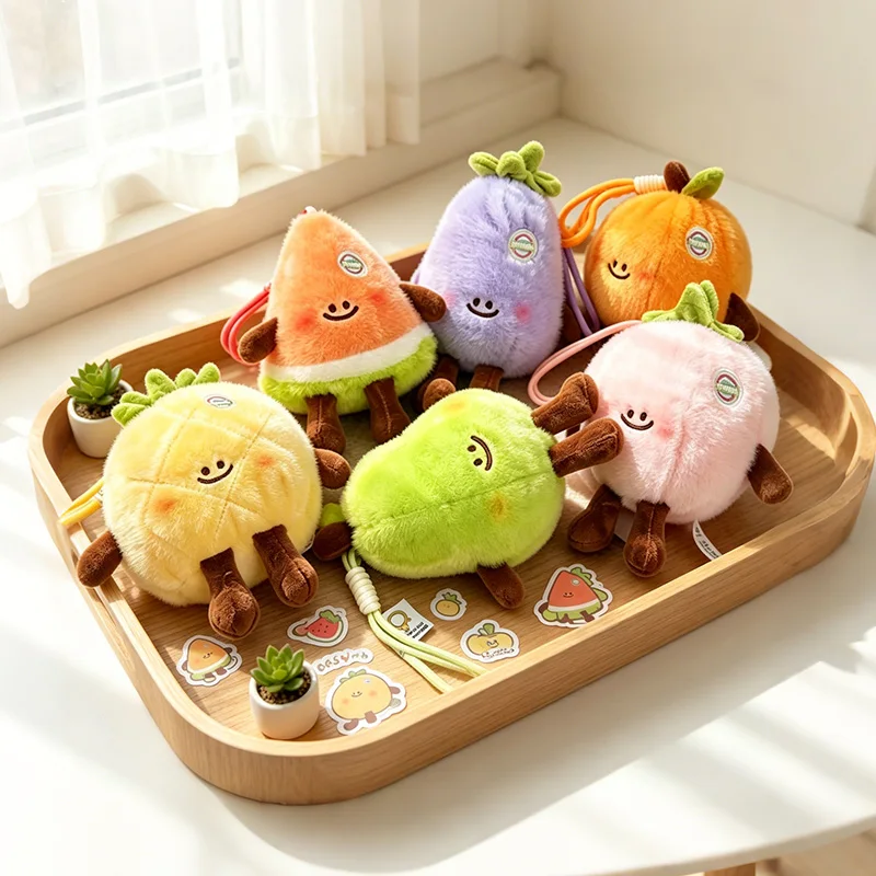 18CM Plush Fruit Doll Pendant Pear Peach Orange Eggplant Watermelon Pineapple Soft Mini Toy Birthday Gift Kids Bag Hanging Decor