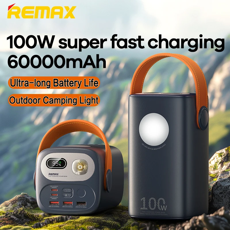 REMAX 100W Super Fast Charging Power Bank 60000mAh For MacBook iPad Laptop Notebook High Capacity PowerBank Outdoor Camping