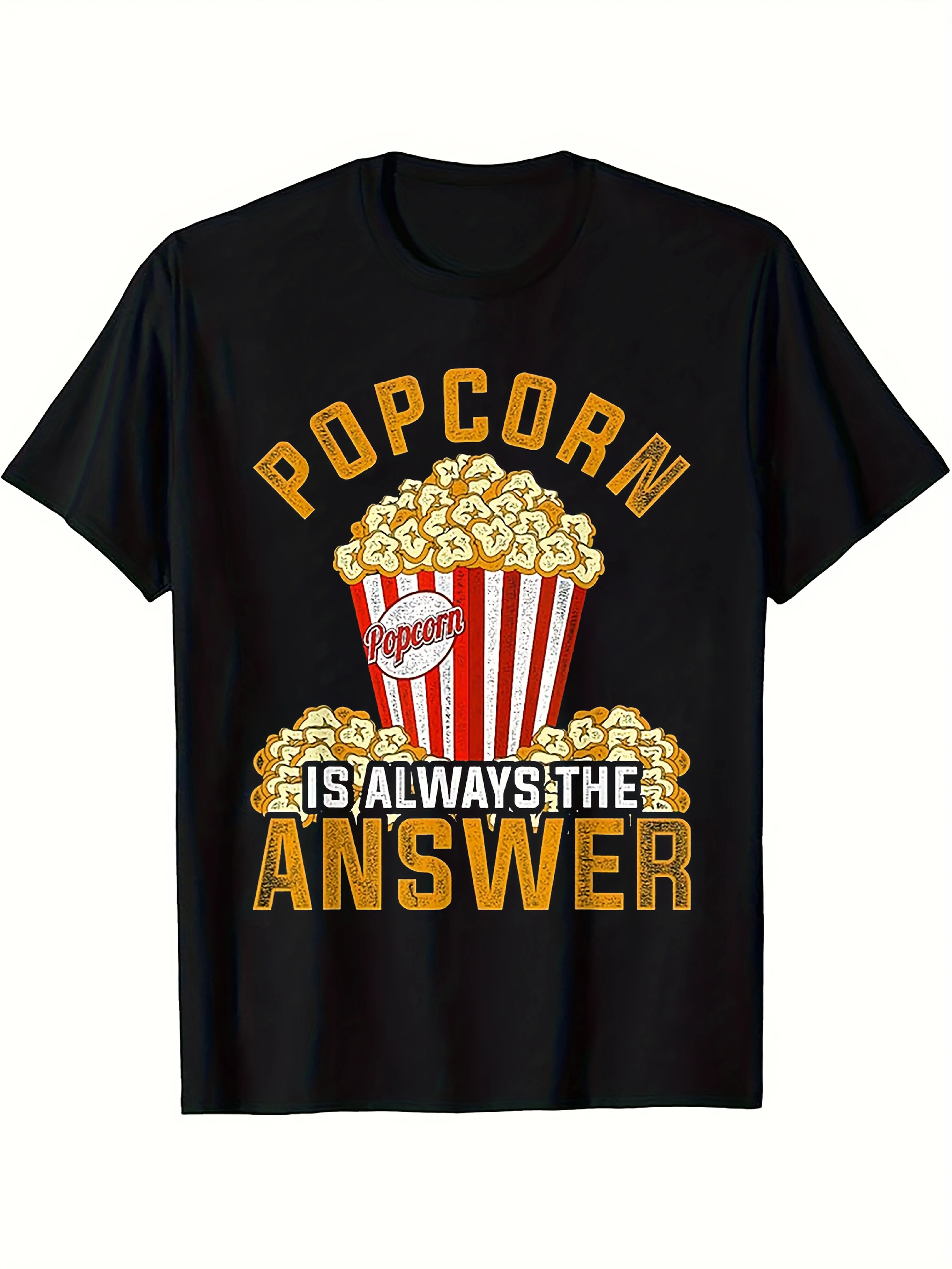 2026 1pc Popcorn Lover' Movie Night T-Shirt Compatible for All Devices - Unisex Adult Casual Round Neck Tee with Popcorn Kernel
